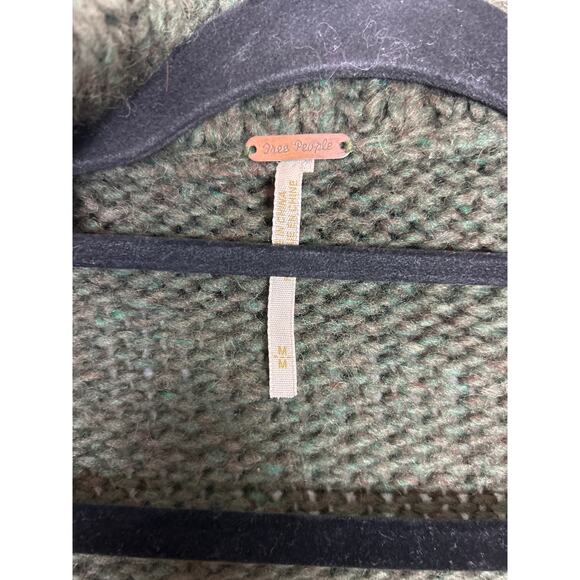 Free People Women’s Medium Forest Green Chunky Wool Cardigan Sweater Y2K Boho - Picture 4 of 7